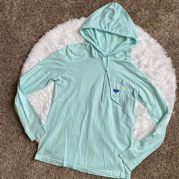 Vineyard Vines Pullover Top Hooded Teal Thin Lightweight Women’s Small Tiny FLAW - Picture 2 of 8